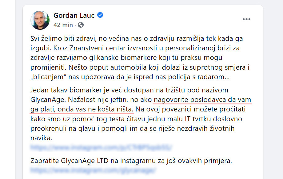Gordan Lauc, FB post