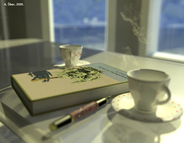 book, coffee, smoke, pen, table