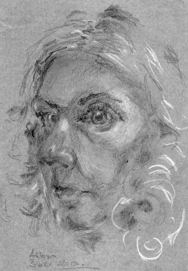 portret, Katarina, olovka, bijela pastela, tonirani papir