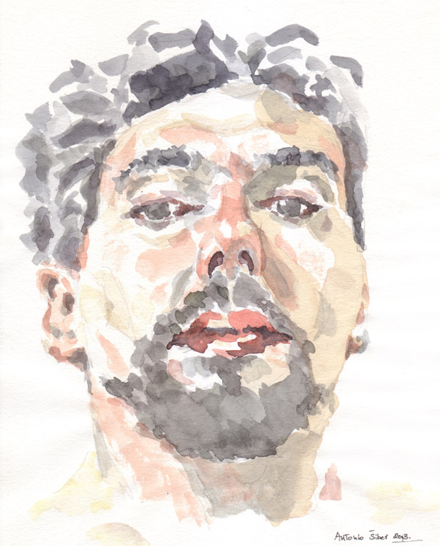 portret muškarca, skica, vodene boje