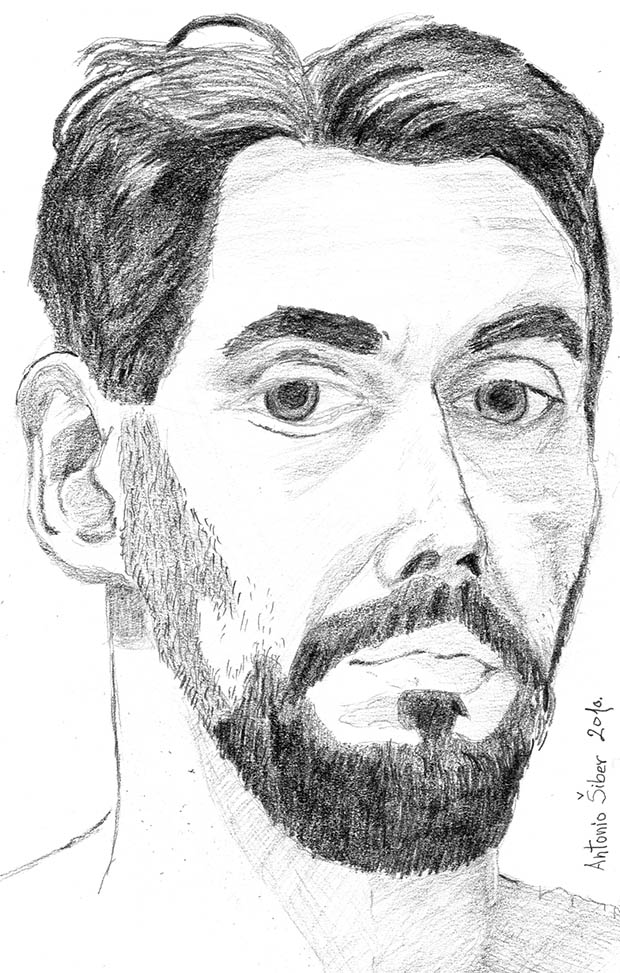 portret Rabe Karabekiana na Galapagosu, olovka