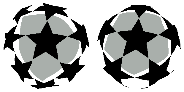 logo i lopta Lige prvaka; trokut i peterokut